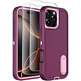 Temcase for iPhone 16 Pro Max Case with Built-in Invisible Kickstand,[2* Screen Protector] Military-Grade Protection Shockproof Protective Cover Rugged Stand Phone Case for iPhone 16 Pro Max (Wine)