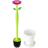 Vigar Flower Power Toilet Brush with Holder Set for Bathroom, White | Daisy-Shaped Handle, Flowerpot Base with Saucer, Durabl