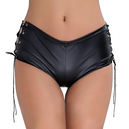 CHICTRY Damen Hotpants Kostüm Basic Shorts Fasching Leder-Optik Kurze Hose Gogo Disco Tanz