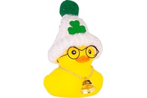 CoFuBcad Rubber Duck Car Dashboard Decoration - Cute Duck Car Ornaments with Mini Beanie Hat, Necklace, and Sunglasses for St Patty's Day