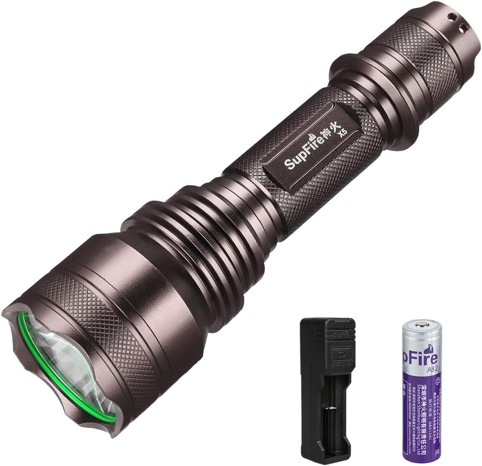 Supfire Tactical Flashlight Water-Proof Torch Super Bright 1100 Lumens Cree LED with 18650 Battery and Charger Included…
