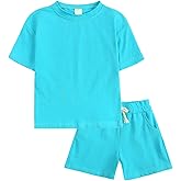 KISBINI Toddler Kids Plain Short Sleeve T-Shirt and Shorts Set Unisex Cotton Summer Outfit Clothes for Little Boys or Girls