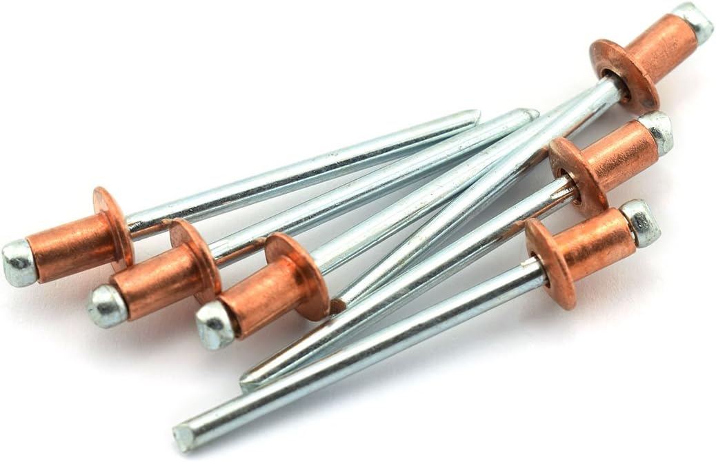 HJ Garden 60pcs 4x6.4mm Copper Blind Pop Rivet Round Dome Head Open End