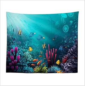 QIAO Tapicer¨ªa de Flores Tapicer¨ªa Mundo Submarino Paisaje Fondo Tela