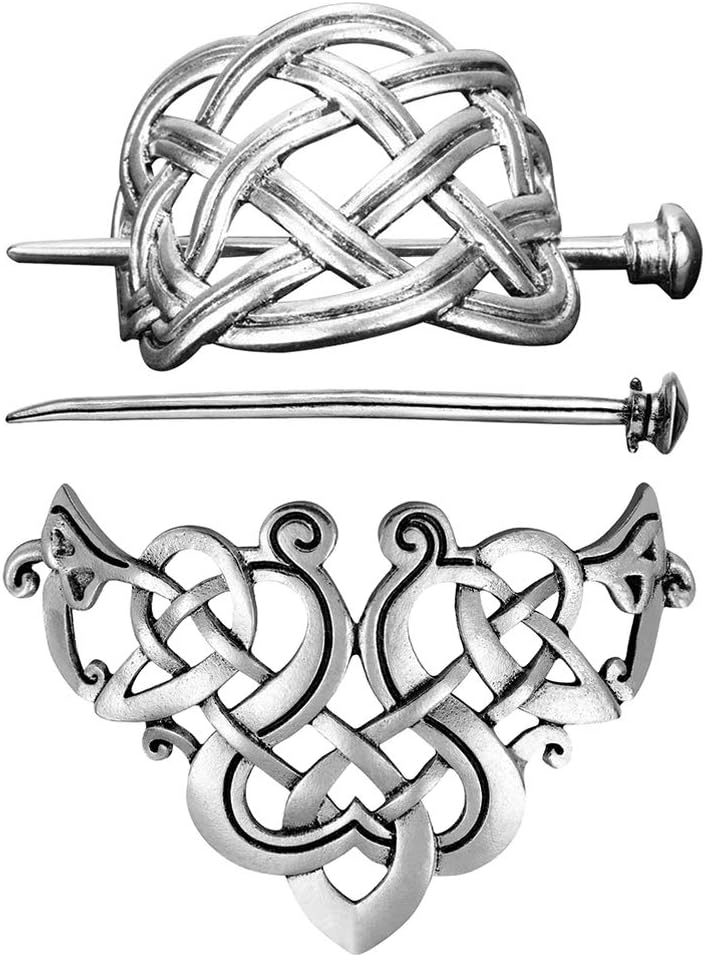 2Pcs Hair Clips Alloy Viking Jewelry Hair Clip Hair Slide Pin Ponytail Holder Clip for Woman men, Silver