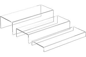 Sezanrpt Rectangular Acrylic Display Risers Stands 3pcs, Dessert Table Display Rack, Clear Display Shelf for Funko Pop, Collectibles, Retails, Shoes, Glasses, Plants, Home Decors, Perfume - 12-1'', 2'', 3''
