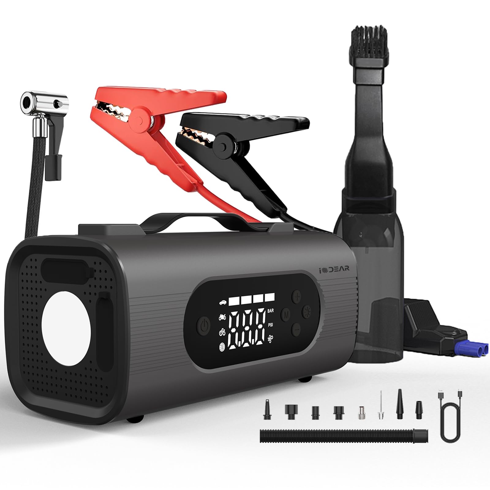 Photo 1 of Car Vacuum Cleaner & Jump Starter with Air Compressor(1250A),Handheld Cordless Tire Inflator 150PSI,Pump for Inflation/Deflation,Portable Charger(12V Battery for 6.5L Gas/4.0L Diesel)8-IN-1 Jumper box