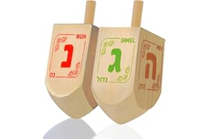 Izzy 'n' Dizzy Hanukkah Dreidels - Extra Large Natural Wooden Dreidel - 2 Pack