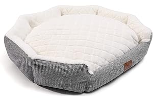 Miss Meow Round Cat Bed for Indoor Cats, Reversible Pillow with Removable Cover,Machine Washable,Round Plush Warming Puppy Small Medium Dogs Bed (Medium, Gray)