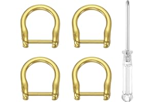 HARFINGTON 4pcs D-Rings Screw in Shackle 5/8" Metal Horseshoe U Shape Semicircle D Ring Purse Key Holder with Screwdriver for