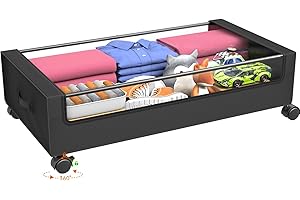 Skycarper Under Bed Clothes Storage with Wheels, Blanket Bags for Organizing Bedroom Closet Comforter Organization with Lids and Handles, Black 1PACK