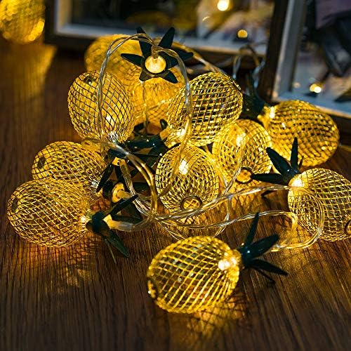 20 LED String Lights 9.8 Feet Battery Operated Led Outdoor String Lights with Metal Pineapple Shaped Covers, Warm String Lights 2 Working Modes for Bedroom Wedding Birthday Party Christmas Festival Outdoor Decorations(Warm White)