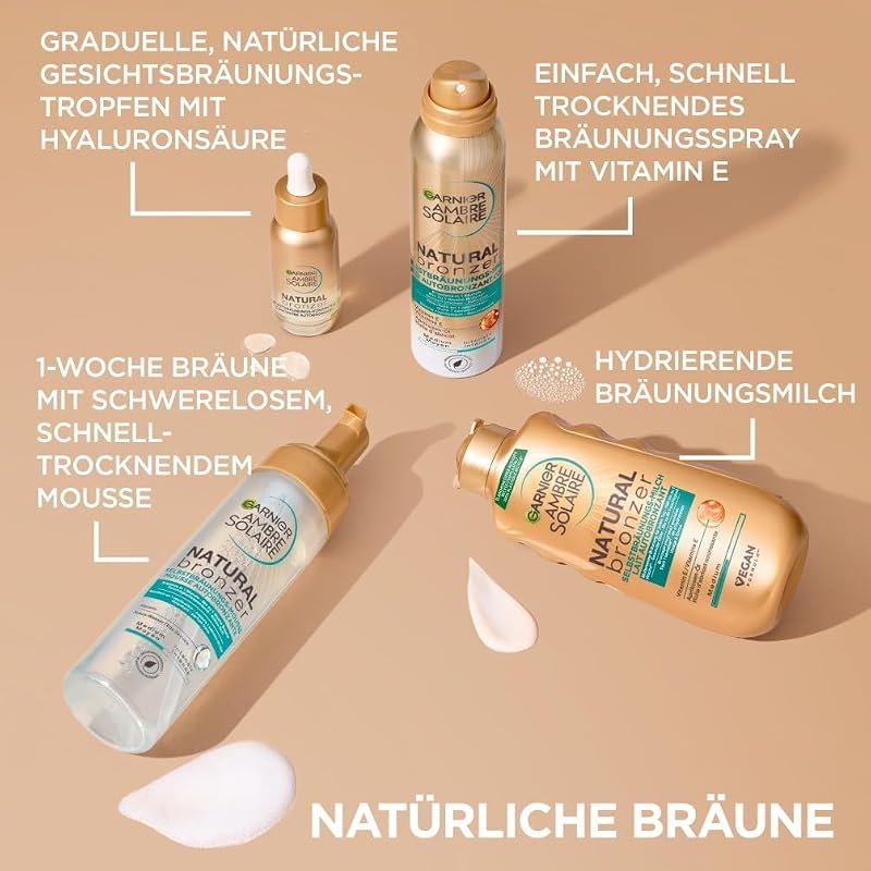 Selbstbräunungs-Konzentrat, Serum für einen natürlich gebräunten Teint, Für eine gleichmäßige und langanhaltende Bräune, Ambre Solaire Natural Bronzer, 1 x 30 ml