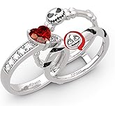 Jeulia "Skull Couple Heart Cut Sterling Silver Enhancer Ring Set for Women Wife Girlfriend Engagement Wedding Anniversary Valentin’s Day Birthday With Jewelry Box