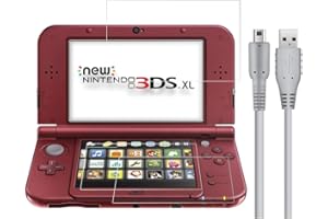 KOOWOD 4 in 1 Tempered Glass Screen Protector + HD Clear Crystal PET Screen Protective Film + USB Charger Cable Accessories Compatible with 3DS XL and New 3DS XL