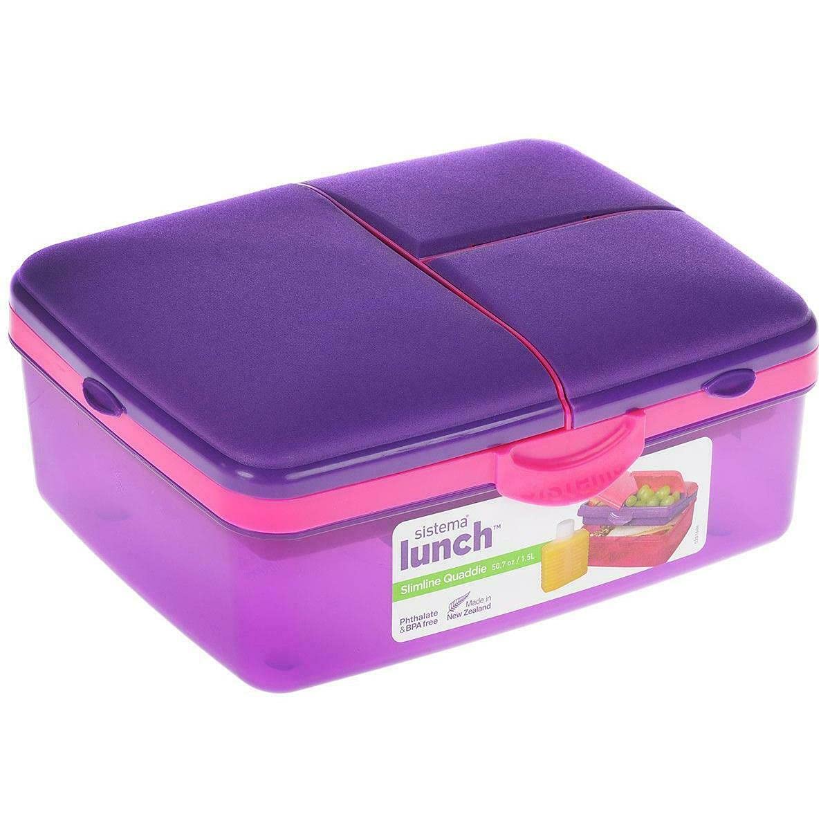 Sistema Lunch Slimline Quaddie Lunch Box with Water Bottle | 1.5 L Air-Tight and Stackable Food Storage Container | Assorted Colours