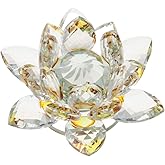 Pokinge 1Pcs Crystal Lotus Figurine Ornament Lotus Flower Glass Craft Decorative Glass Lotus Tabletop Fengshui Ornaments Gift for Home Decor