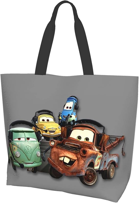 Amazon ディズニーカーズ 1 人気 グッズワンショルダーショッピングバッグ ポータブル収納バッグ 帆布 トートバッグ 肩掛け大容量 厚手 頑丈 軽量 洗える コンパクト 携帯便利 おしゃれ手提げ袋 メンズ レディースグッズ トートバッグ