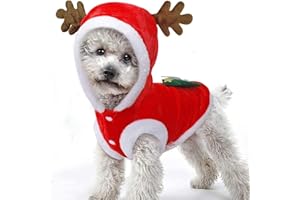 TEALOTS Dog Christmas Costumes, Pet Cold Weather Sweater Coat, Puppy Santa Claus Reindeer Outfit Winter Hoodie Warm Vest Clothes, Jumpsuit Apparel for Small Medium Dogs Cats Party Cosplay (Medium, Red)