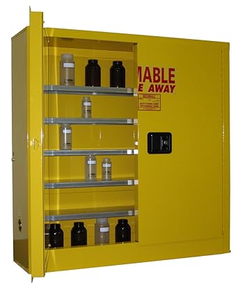 Securall Wma124 Wall Mountable Flammable Storage Cabinet 18 Gauge Steel 24 Gal Cap 2 Door 5 Adj Shelves 44x43x12 15 Yr Warranty Fm Approved Osha Reg Yellow Amazon Com Industrial Scientific