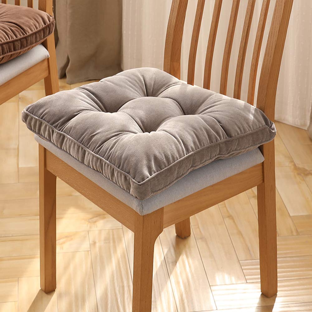 Tiita Square Chair Pad, Tufted Square Seat Cushion with Ties, Thick Outdoor/Indoor Floor Pillow, 18 Inch Set of 2, Grey