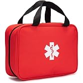 Jipemtra Red First Aid Bag Empty Travel Rescue Pouch First Responder Storage Medicine Emergency Bag for Car Home Office Kitchen Sport Outdoors (Red with Folders)