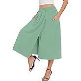 lionstill Women's Novelty Pants Relaxed Fit Capri Culottes Flowy Palazzo Skorts with Pockets