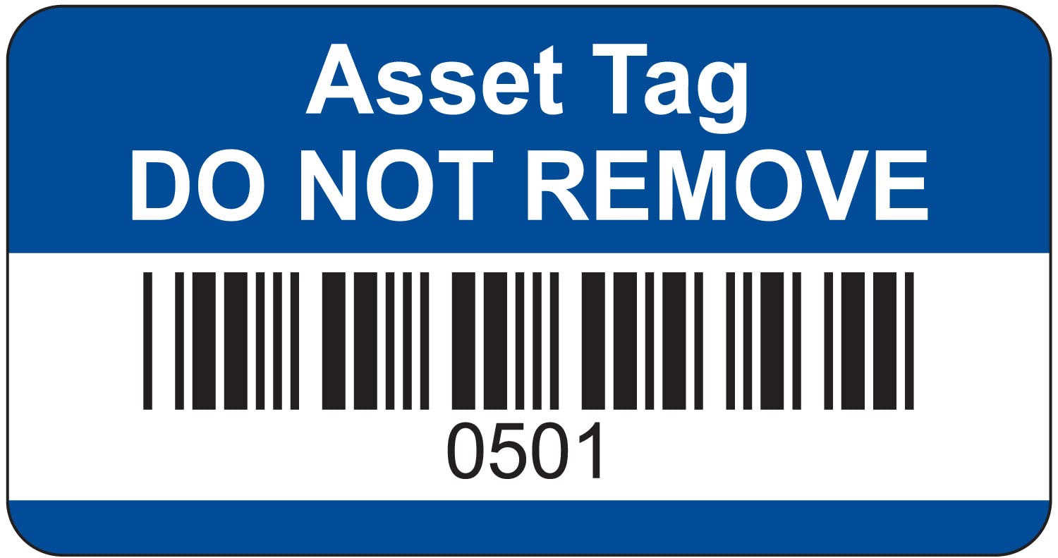 Blue Asset Tag Labels - Barcoded and Numbered 501 to 1000-38mm x 20mm Permanent Synthetic PP Labels - Price per Pack of 500 Labels (P/NO. 7828256B)