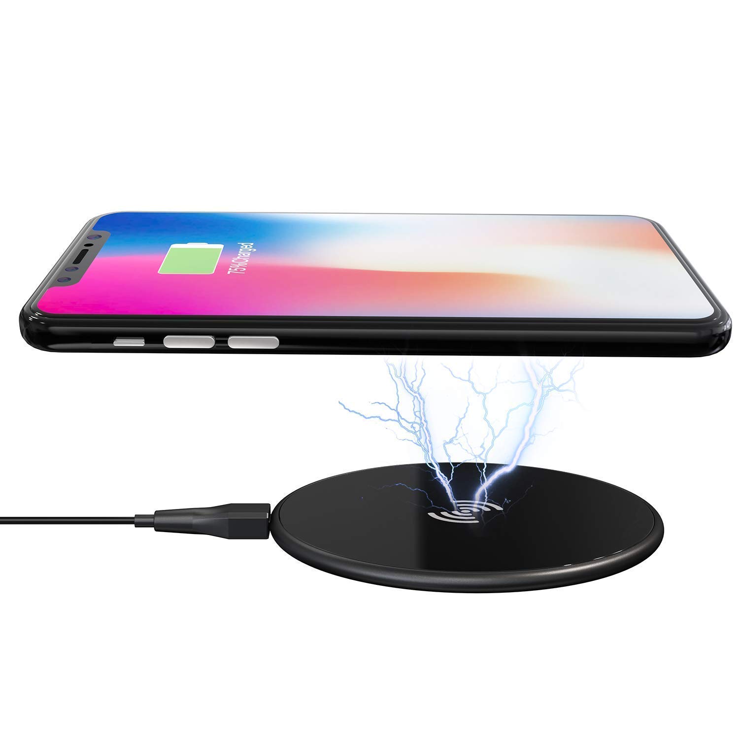 Wireless Charger, Glamore Ultra Slim Fast Wireless Charging for Sumsang Galaxy Note 8/S8/S8 Plus/S7/S6 Edge, Standard Charging for iPhone X/8/8 Plus (10W)