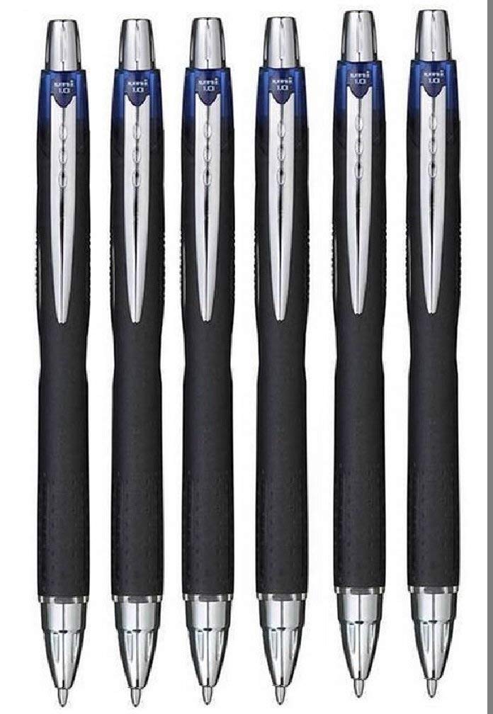 Uni Ball Blue Jetstream Retractable Broad Rollerball Pen 1mm Nib Tip & 0.45mm Line Width Waterproof Lightproof Fast Drying Pigment Ink For Fast Writing SXN-210 (Pack Of 6)