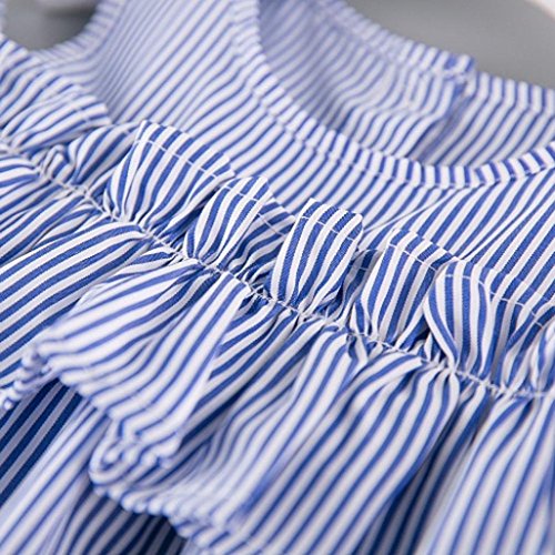Vovotrade Toddler Kids Baby Girl Outfit Clothes Strapless Stripe Dress+Headband Set (2T, Blue)