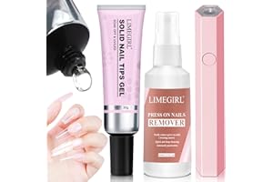 LIMEGIRL Solid Nail Glue Gel Kit with UV Lamp & Remover - Nail Glue Remover for Fake Nail, Strong Solid Nail Glue, Long-lasting 30+ Days with UV Light, Salon Professional Bundle for Press on Nails