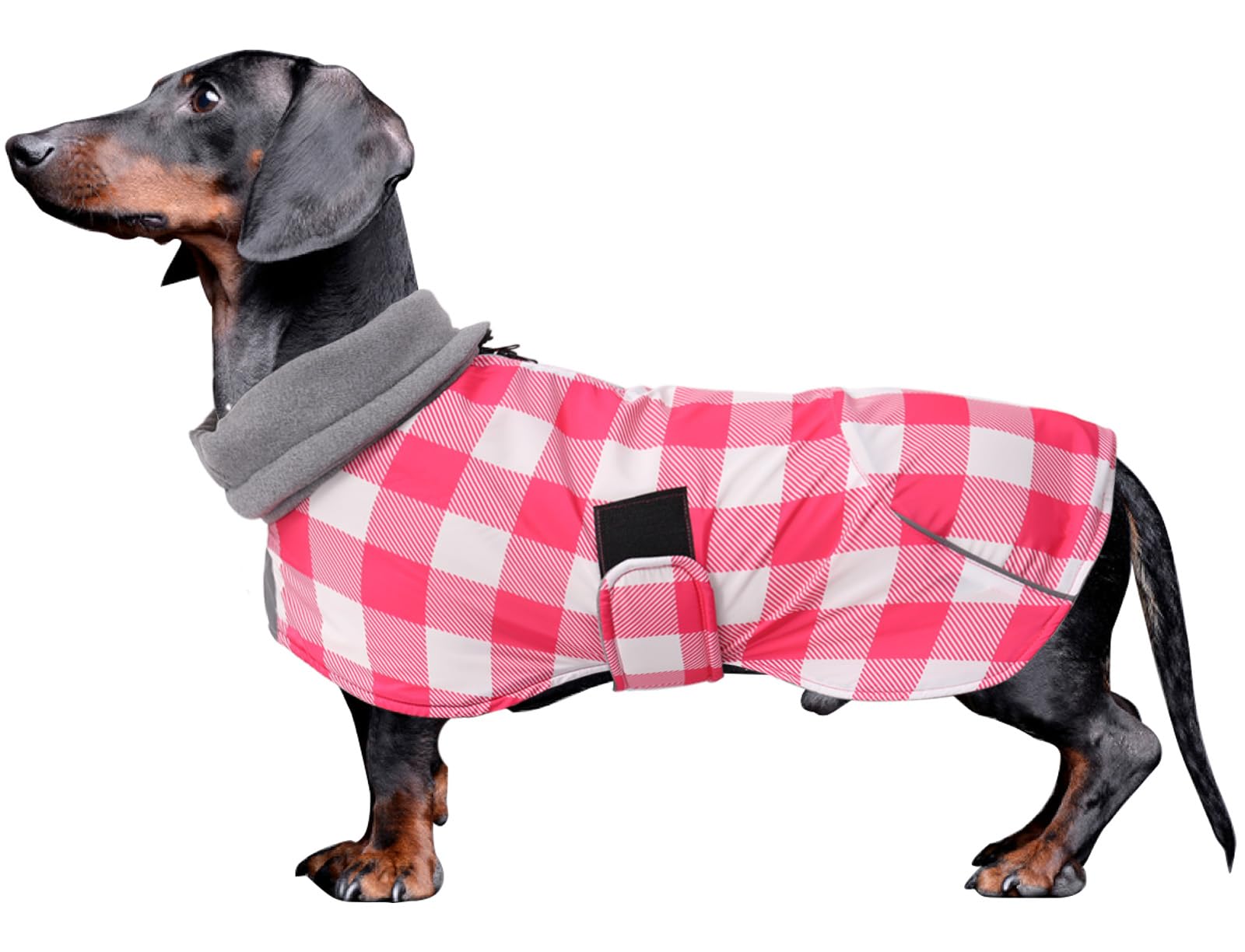 Dachshund Coats Waterproof Suitable for Dachshunds Sausage Weiner Dog Winter Coat Padded Fleece Puppy Snowsuit with Adjustable Bands Reflective Stripe - PlaidPink - S