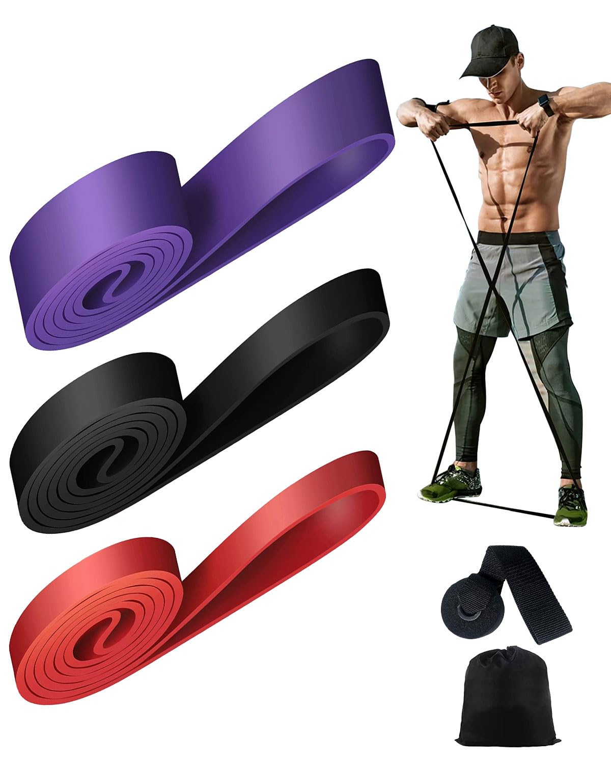 Rantizon Resistance Bands [Set of 3] long resistance band for Men Women with 3 Different Resistance Levels Gym Bands Resistance for Exercise Training Yoga Fitness Band for Chest Expanding Arm Leg