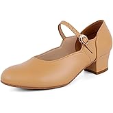 DWBH Women’s Character Shoes Leather Low Heel Cuban Heel Ankle Dance Shoe Modern Tango Ballroom