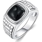 Plesitep 925 Sterling Silver Genuine Black Onyx Signet Ring for Men Statement Ring Gemstone Handmade Jewelry for Father Onyx Lover in Size
