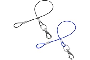 Mi Metty Chew Proof Dog Leash,2Pack Extension Metal Cable Lead,No Tangle Dual Dog Leashes,Multiple Leash for 2 Dogs,DHeavy Duty Dog Leash Extender for Collar &Harness (Black+Blue, 20in/50cm)