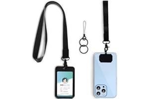 Syyflibb ID Badge Holder & Phone Lanyard - Multi-Use Wristlet Keychain & Neck Lanyard with Hard Plastic Sleeve for Work Badge