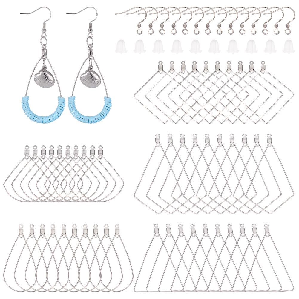 UNICRAFTALE about About 180pcs 5 Types Hypoallergenic Hollow Hoop Earring Stainless Steel Earring Hooks with Wire Pendants and Plastic Ear Nuts for DIY Earrings Jewelry Making Stainless Steel Color