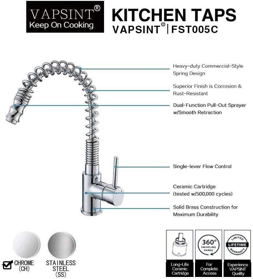 VAPSINT® Good Build Quality Chrome Monobloc Kitchen Sink Mixer Tap