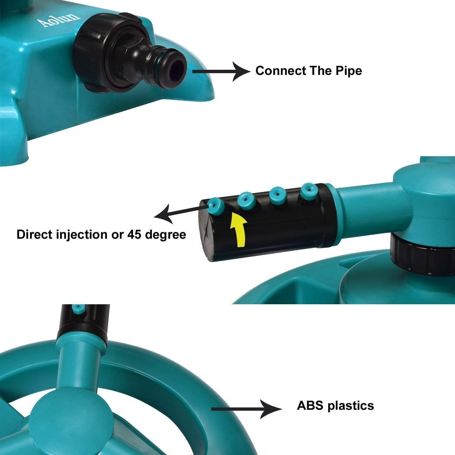 Aolun Garden Sprinkler- Automatic Lawn Water Sprinkler Yard 360 Degree 3- Arm Rotating Sprinkler System : Garden & Outdoor