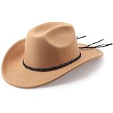 DRESHOW Western Cowboy Hat for Men Women Cowboy Cowgirl Hat Outdoor Wide Brim Retro Felt Fedora Hats Unisex Rolled up Caps
