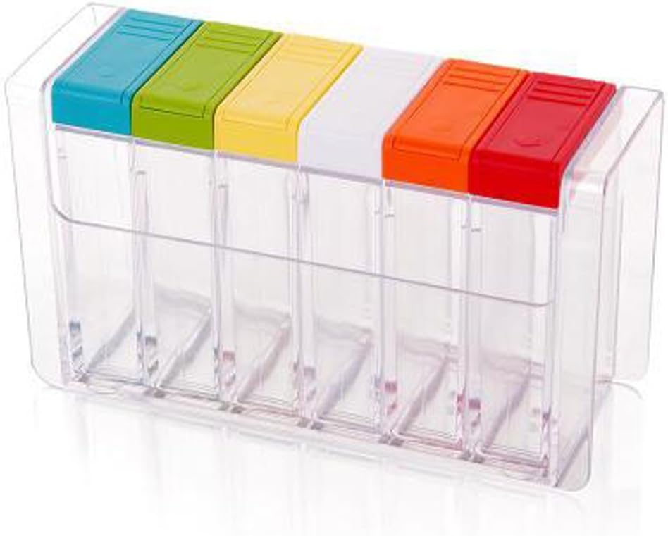 Seasoning Box Set of 6 Spice Shaker Seasoning Bottle Jar for Salt Sugar Spice Pepper Condiment Container Kitchen Cruet Seasonings Tools (Colored)
