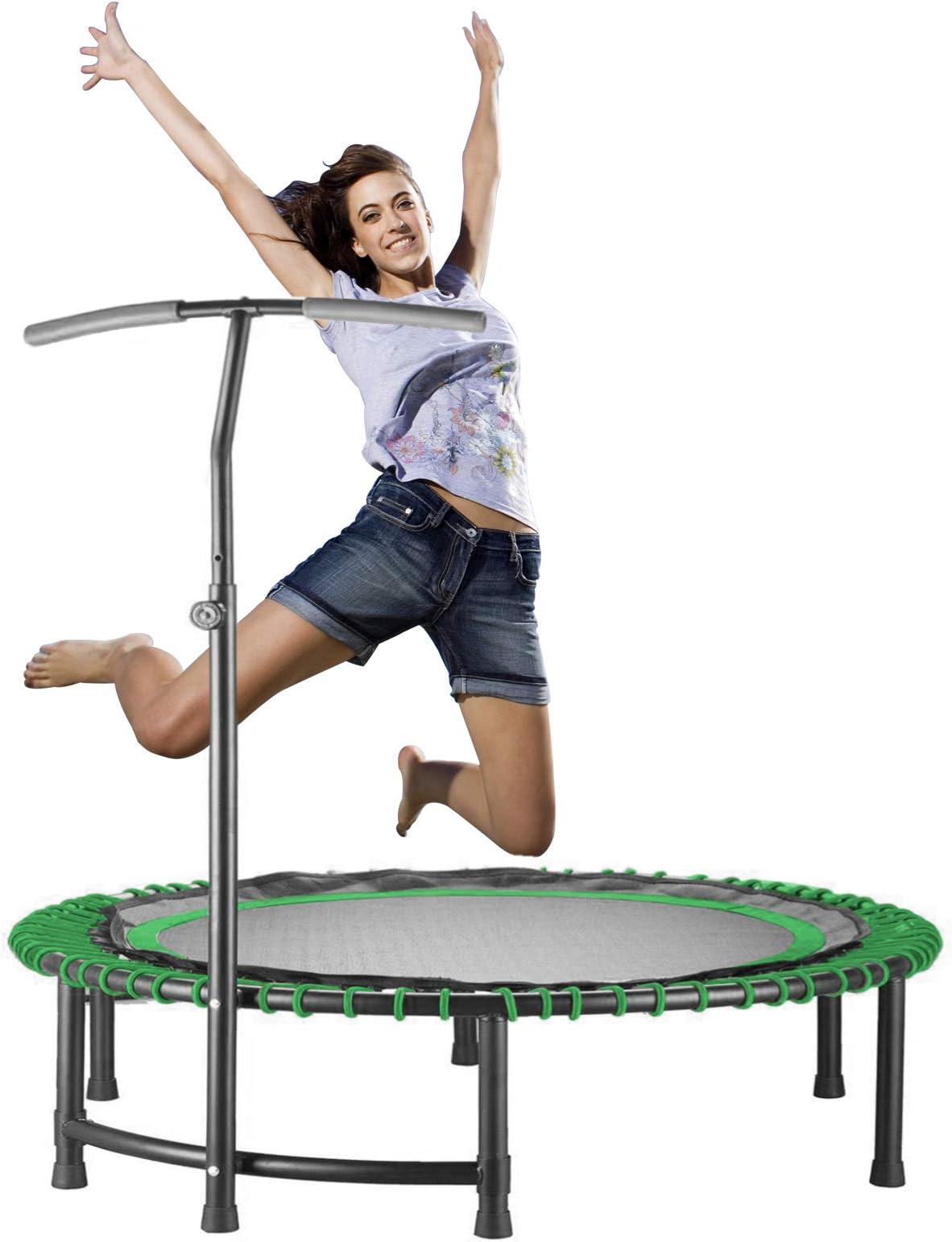 CASTOOL 45''Ultra Quiet Fitness Mini Circular Trampoline with Adjustable Handle,Safe Elastic Band - Indoor Fitness/Home Workout Cardio Training for Adults