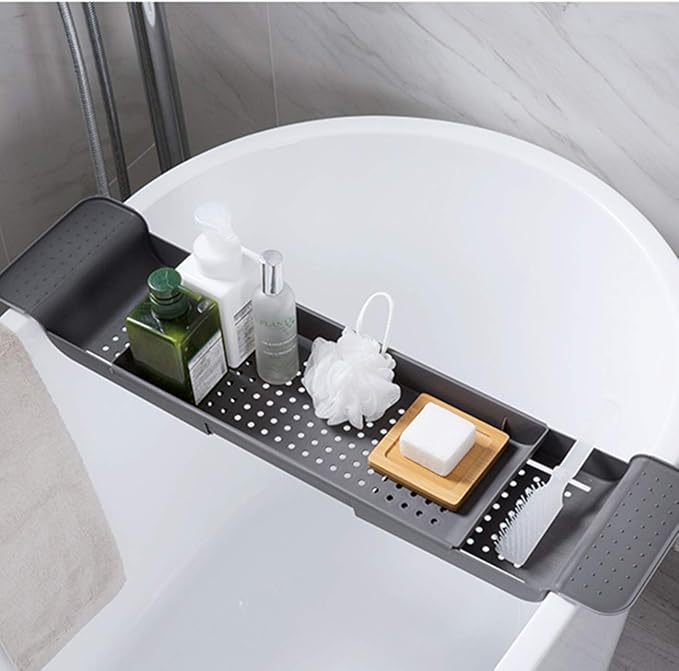 Kitchenmore Bath Tub Caddy,Extendable Bath Tray,Plastic Bathtub Caddy