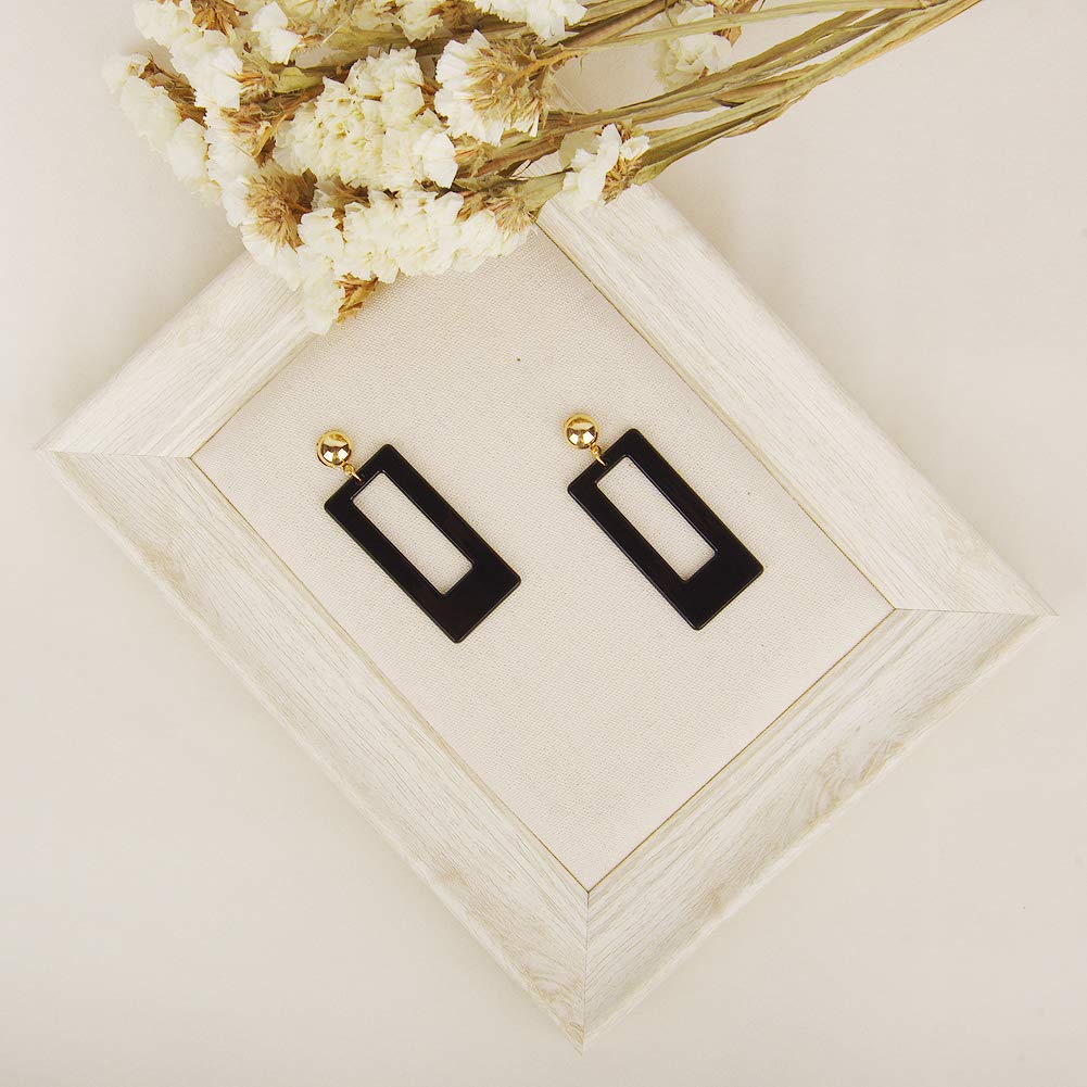 Acrylic Earrings for Women Resin Marble Texture Geometric Rectangle Gold Plated Pendant Earrings(Black)