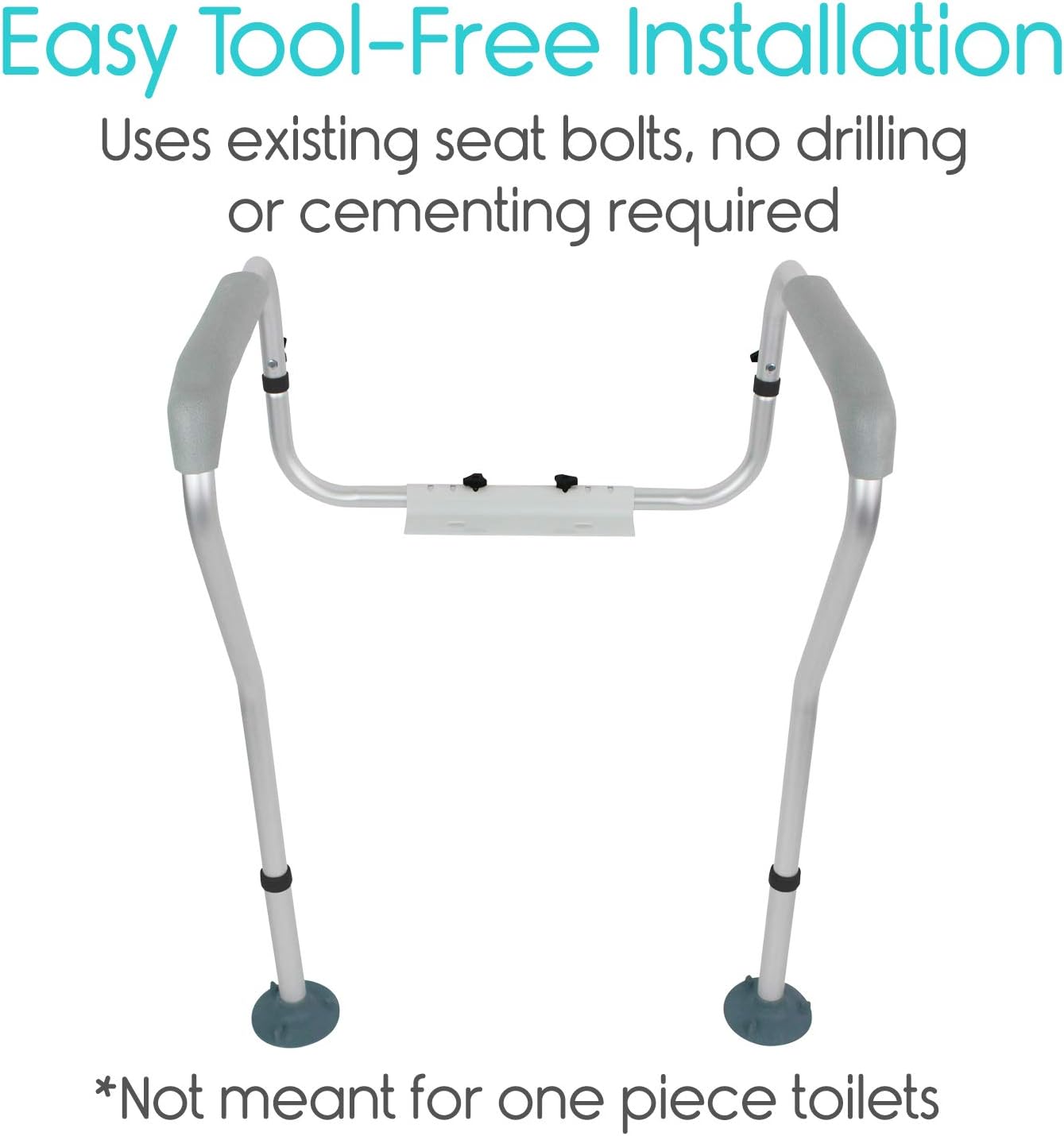 Vive Toilet Rail - Bathroom Safety Frame - Medical Railing Helper for Elderly, Handicap, Disabled, Seniors - Bariatric Assist Handrail Grab Bar - Adjustable Height, Padded Arms Fit Most Toilet Seats - - 