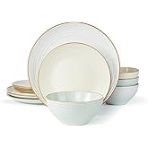 Richmount Jupiter Dinnerware Set, Plates and Bowls Sets for 4, Microwave and Dishwasher Safe, Scratch Resistant, 12 Pieces Di