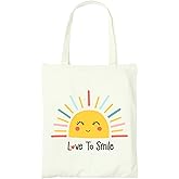 CurryFerry Cute Canvas Tote Bag for Women - Yellow Book Tote Bag - Inspirational Gifts for Women - Reusable Shopping Bags for Grocery Utility Teacher Book College Work (Happy Sun)