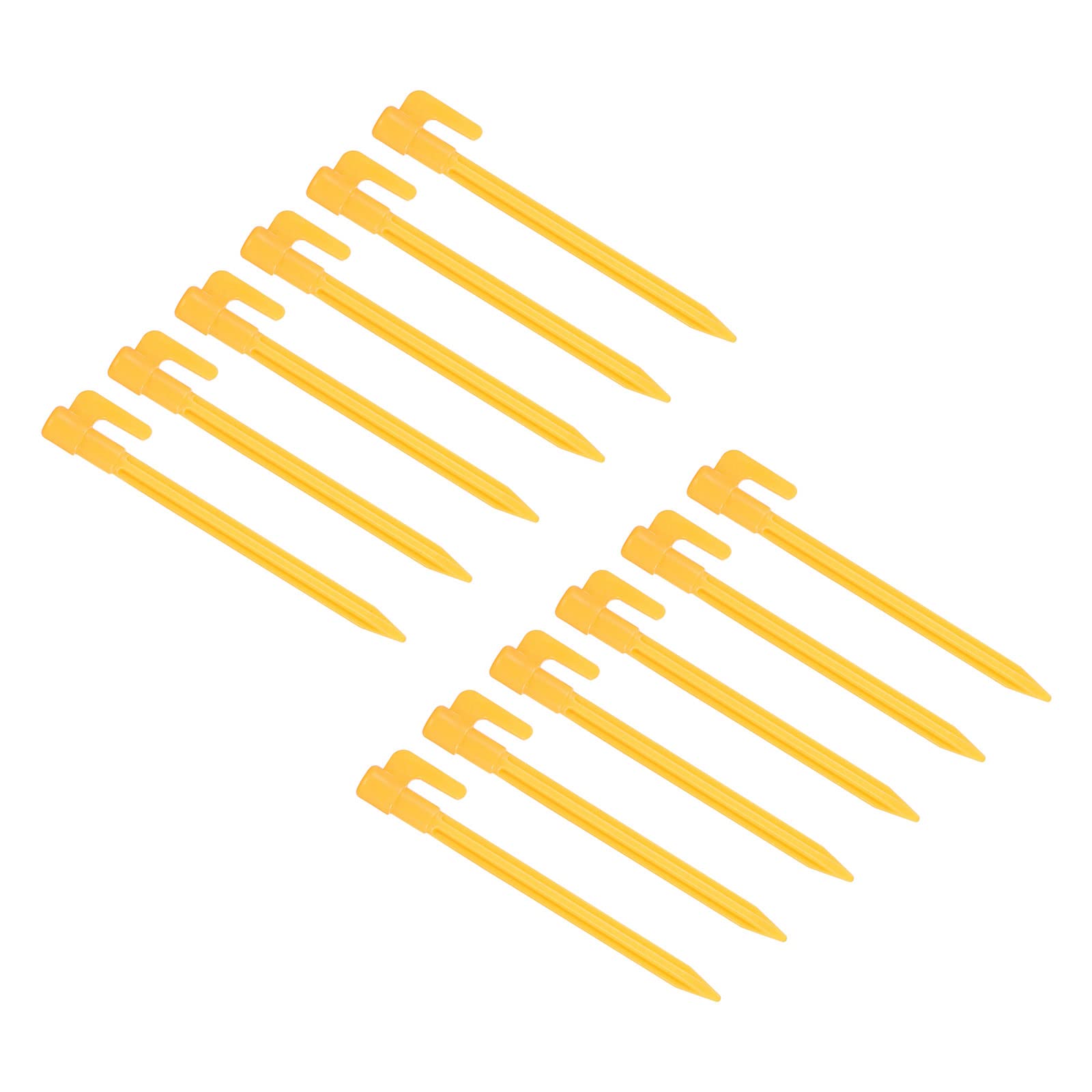 M METERXITY 12 Pack Plastic Tent Stakes - Beach Ground Pegs Spike with Hook Lightweight, Apply to Outdoor/Camping/Hiking (14.5cm/5.7", Yellow)